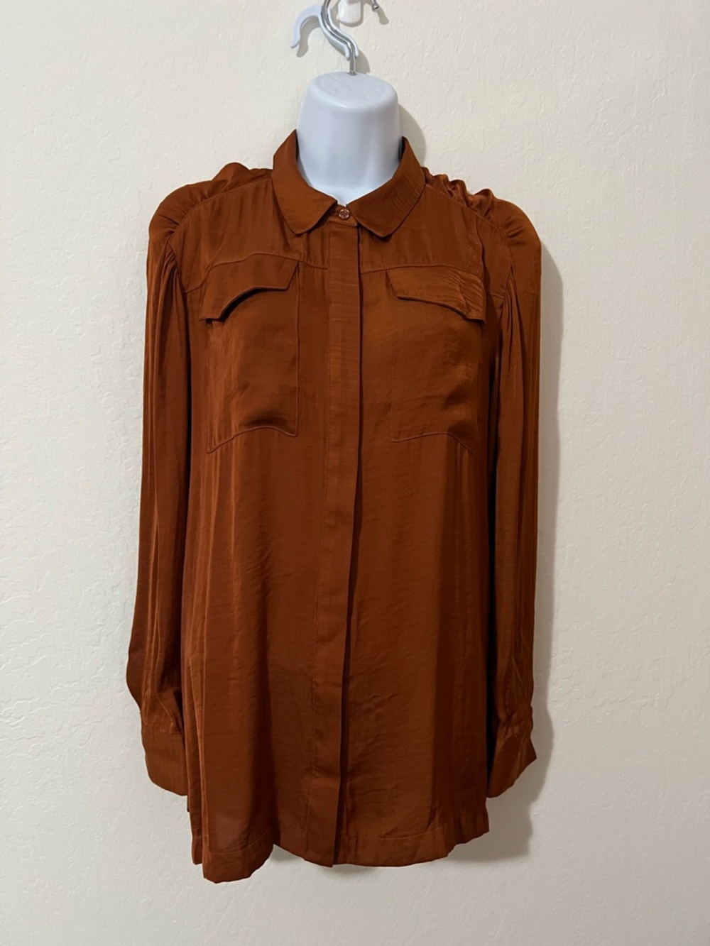 Simply Vera - Rusty Cinnamon colored Long-Sleeve Button-Front Women's Blouse